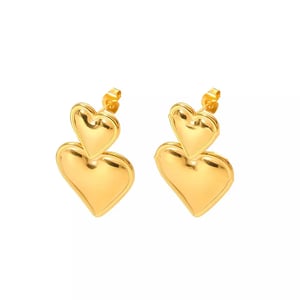 1 Pair Sweet Fresh Style Double Heart Shape Enamel Stainless Steel  Gold Color Women's Drop Earrings h5 